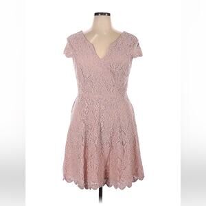 Jodi Kristopher dusky rose lace overlay fit and flare cocktail party dress, 15